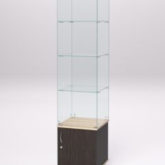 Витрина стеклянная ПРИМА МОДЕРН №6 (с дверкой, задняя стенка - стекло), Дуб Венге и Дуб Сонома