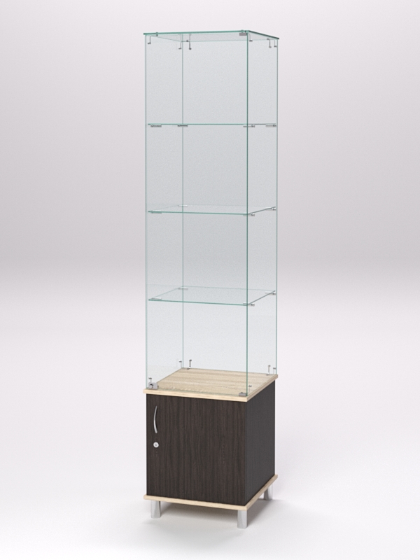 Витрина стеклянная ПРИМА МОДЕРН №6 (с дверкой, задняя стенка - стекло), Дуб Венге и Дуб Сонома