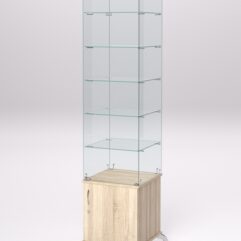 Витрина стеклянная ПРИМА КЛАССИКА №506 (с дверкой, задняя стенка - стекло), Дуб Сонома