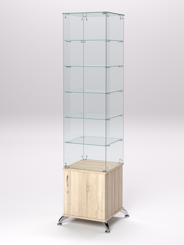 Витрина стеклянная ПРИМА КЛАССИКА №506 (с дверкой, задняя стенка - стекло), Дуб Сонома