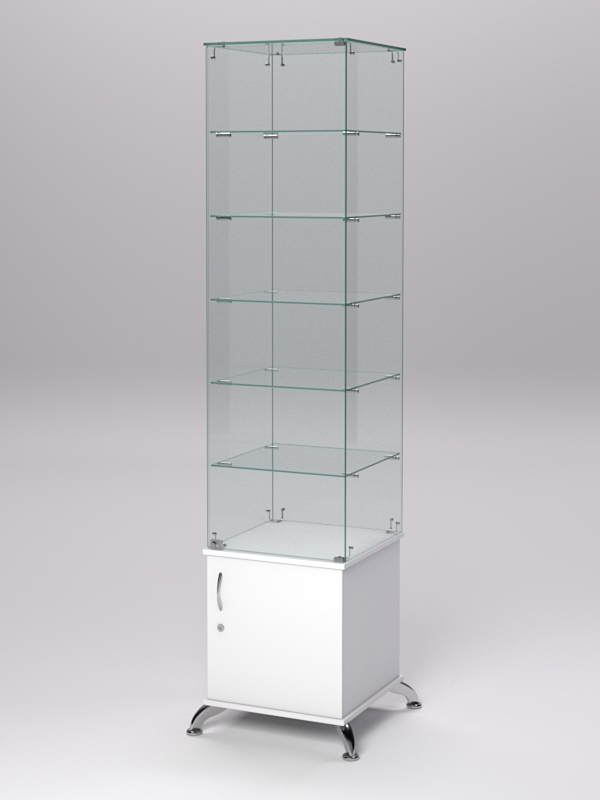 Витрина стеклянная ПРИМА КЛАССИКА №506 (с дверкой, задняя стенка - стекло), Белый