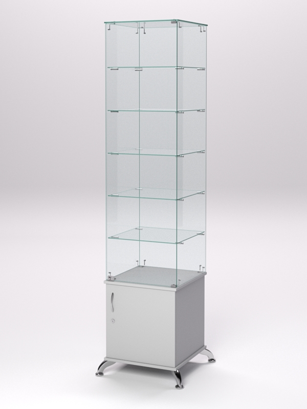 Витрина стеклянная ПРИМА КЛАССИКА №506 (с дверкой, задняя стенка - стекло), Серый
