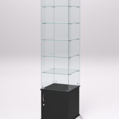 Витрина стеклянная ПРИМА КЛАССИКА №506 (с дверкой, задняя стенка - стекло), Черный