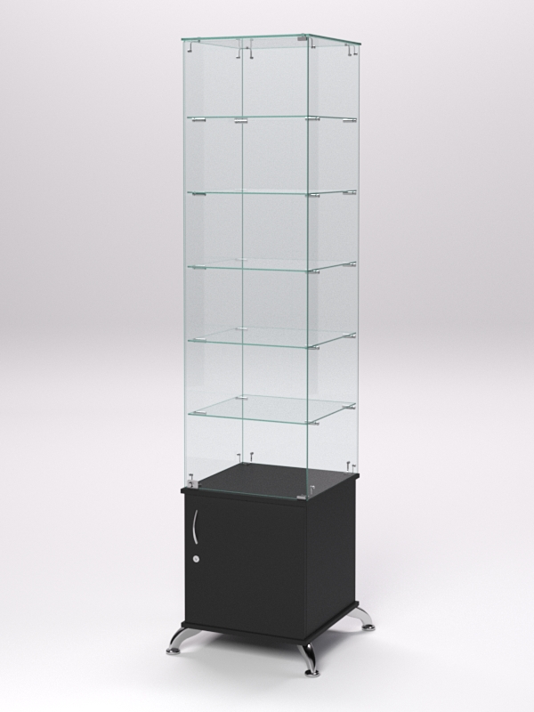 Витрина стеклянная ПРИМА КЛАССИКА №506 (с дверкой, задняя стенка - стекло), Черный