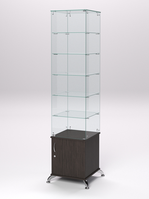 Витрина стеклянная ПРИМА КЛАССИКА №506 (с дверкой, задняя стенка - стекло), Дуб Венге