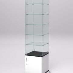 Витрина стеклянная ПРИМА КЛАССИКА №506 (с дверкой, задняя стенка - стекло), Белый и Черный