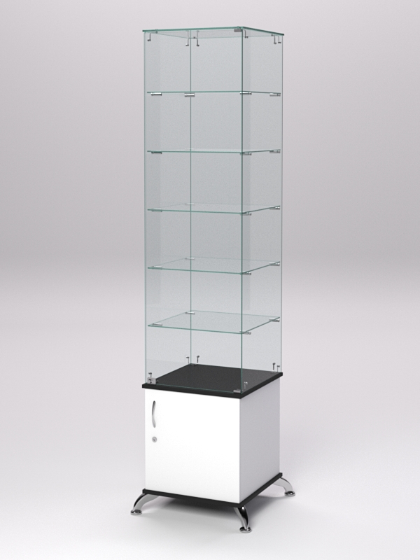 Витрина стеклянная ПРИМА КЛАССИКА №506 (с дверкой, задняя стенка - стекло), Белый и Черный