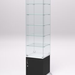 Витрина стеклянная ПРИМА КЛАССИКА №506 (с дверкой, задняя стенка - стекло), Черный и Белый