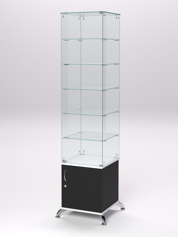 Витрина стеклянная ПРИМА КЛАССИКА №506 (с дверкой, задняя стенка - стекло), Черный и Белый