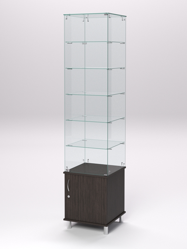 Витрина стеклянная ПРИМА МОДЕРН №506 (с дверкой, задняя стенка - стекло), Дуб Венге