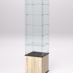 Витрина стеклянная ПРИМА МОДЕРН №506 (с дверкой, задняя стенка - стекло), Дуб Сонома и Дуб Венге