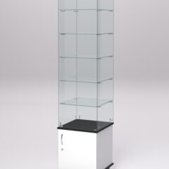 Витрина стеклянная ПРИМА МОДЕРН №506 (с дверкой, задняя стенка - стекло), Белый и Черный