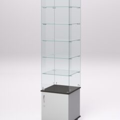 Витрина стеклянная ПРИМА МОДЕРН №506 (с дверкой, задняя стенка - стекло), Серый и Дуб Венге