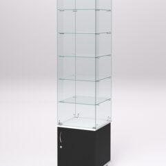 Витрина стеклянная ПРИМА МОДЕРН №506 (с дверкой, задняя стенка - стекло), Черный и Белый