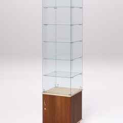 Витрина стеклянная ПРИМА МОДЕРН №506 (с дверкой, задняя стенка - стекло), Орех и Дуб Сонома