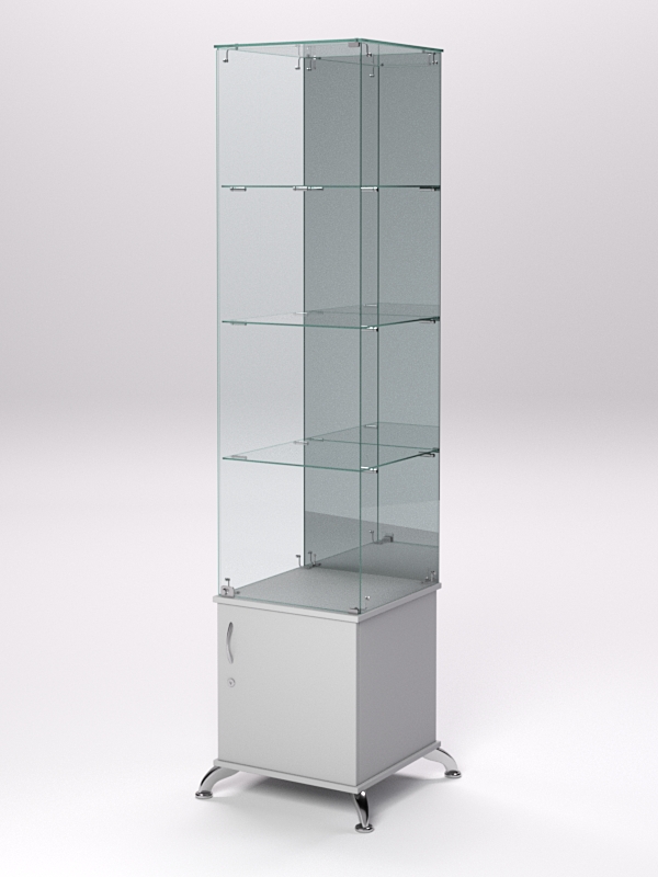 Витрина стеклянная ПРИМА КЛАССИК №8 (с дверкой, задняя стенка - зеркало), Серый