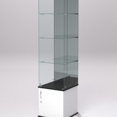 Витрина стеклянная ПРИМА КЛАССИК №8 (с дверкой, задняя стенка - зеркало), Белый и Черный