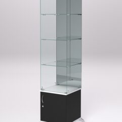 Витрина стеклянная ПРИМА КЛАССИК №8 (с дверкой, задняя стенка - зеркало), Черный и Белый