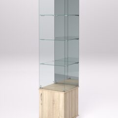 Витрина стеклянная ПРИМА МОДЕРН №8 (с дверкой, задняя стенка - зеркало), Дуб Сонома