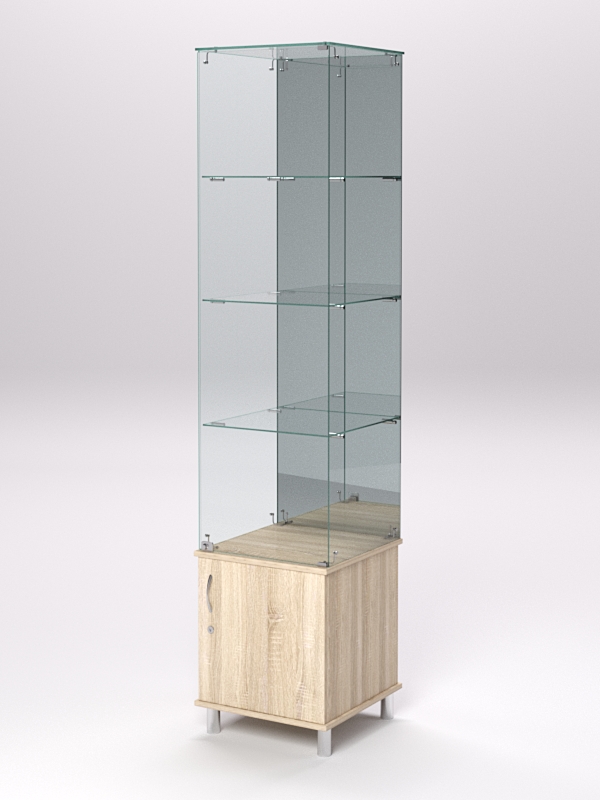 Витрина стеклянная ПРИМА МОДЕРН №8 (с дверкой, задняя стенка - зеркало), Дуб Сонома