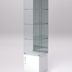 Витрина стеклянная ПРИМА МОДЕРН №8 (с дверкой, задняя стенка - зеркало), Белый