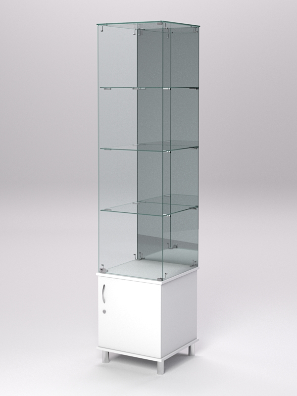 Витрина стеклянная ПРИМА МОДЕРН №8 (с дверкой, задняя стенка - зеркало), Белый