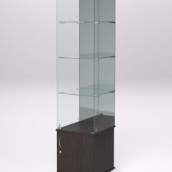 Витрина стеклянная ПРИМА МОДЕРН №8 (с дверкой, задняя стенка - зеркало), Дуб Венге