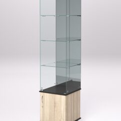 Витрина стеклянная ПРИМА МОДЕРН №8 (с дверкой, задняя стенка - зеркало), Дуб Сонома и Дуб Венге