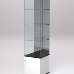 Витрина стеклянная ПРИМА МОДЕРН №8 (с дверкой, задняя стенка - зеркало), Белый и Черный