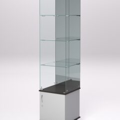 Витрина стеклянная ПРИМА МОДЕРН №8 (с дверкой, задняя стенка - зеркало), Серый и Дуб Венге