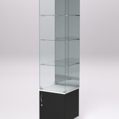 Витрина стеклянная ПРИМА МОДЕРН №8 (с дверкой, задняя стенка - зеркало), Черный и Белый