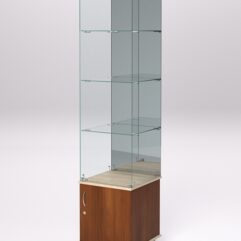 Витрина стеклянная ПРИМА МОДЕРН №8 (с дверкой, задняя стенка - зеркало), Орех и Дуб Сонома