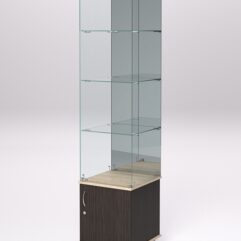 Витрина стеклянная ПРИМА МОДЕРН №8 (с дверкой, задняя стенка - зеркало), Дуб Венге и Дуб Сонома