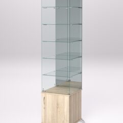 Витрина стеклянная ПРИМА КЛАССИК №508 (с дверкой, задняя стенка - зеркало), Дуб Сонома