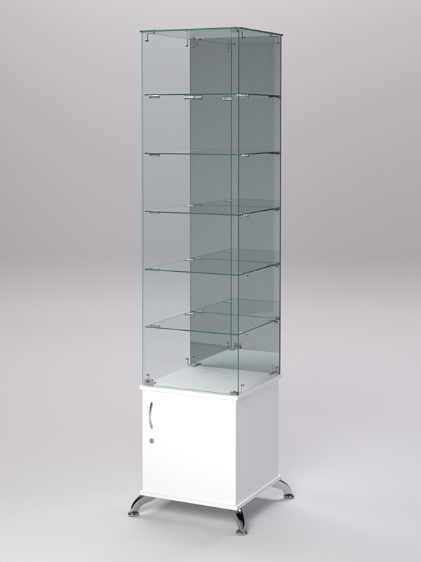 Витрина стеклянная ПРИМА КЛАССИК №508 (с дверкой, задняя стенка - зеркало), Белый