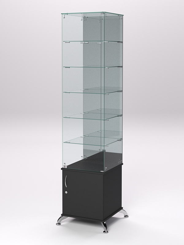 Витрина стеклянная ПРИМА КЛАССИК №508 (с дверкой, задняя стенка - зеркало), Черный