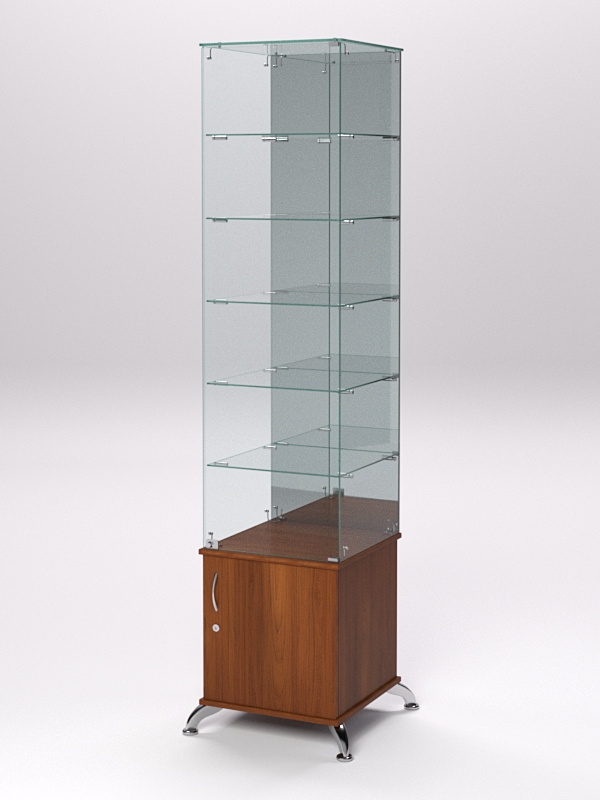 Витрина стеклянная ПРИМА КЛАССИК №508 (с дверкой, задняя стенка - зеркало), Орех