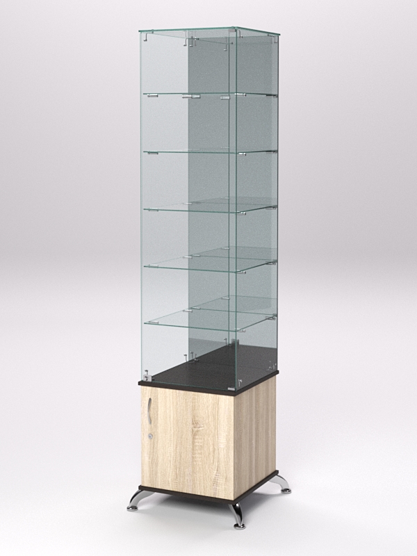 Витрина стеклянная ПРИМА КЛАССИК №508 (с дверкой, задняя стенка - зеркало), Дуб Сонома и Дуб Венге