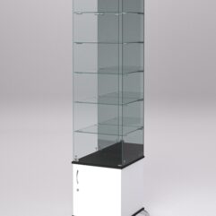 Витрина стеклянная ПРИМА КЛАССИК №508 (с дверкой, задняя стенка - зеркало), Белый и Черный