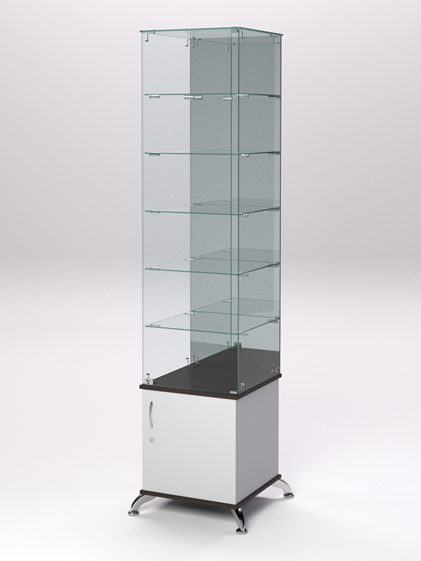 Витрина стеклянная ПРИМА КЛАССИК №508 (с дверкой, задняя стенка - зеркало), Серый и Дуб Венге