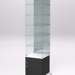 Витрина стеклянная ПРИМА КЛАССИК №508 (с дверкой, задняя стенка - зеркало), Черный и Белый