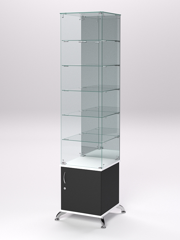 Витрина стеклянная ПРИМА КЛАССИК №508 (с дверкой, задняя стенка - зеркало), Черный и Белый