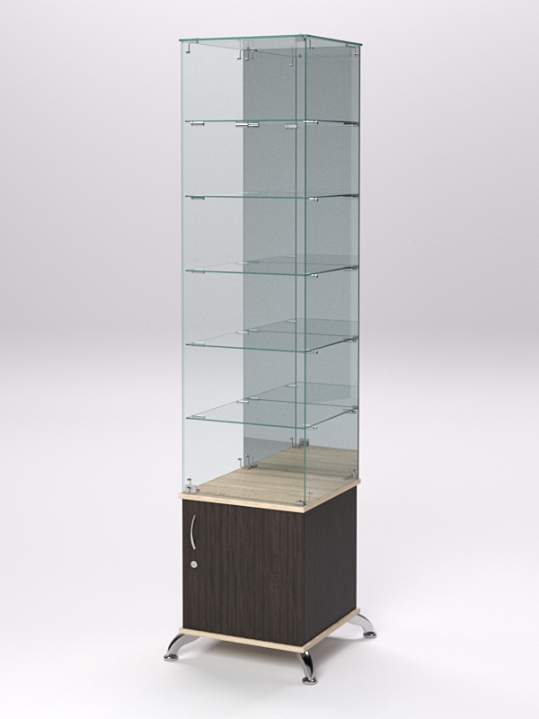 Витрина стеклянная ПРИМА КЛАССИК №508 (с дверкой, задняя стенка - зеркало), Дуб Венге и Дуб Сонома