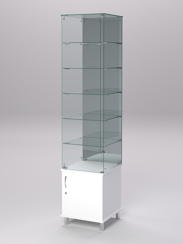 Витрина стеклянная ПРИМА МОДЕРН №508 (с дверкой, задняя стенка - зеркало), Белый