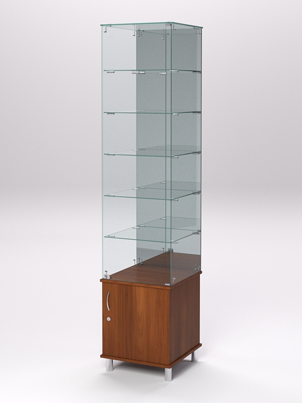 Витрина стеклянная ПРИМА МОДЕРН №508 (с дверкой, задняя стенка - зеркало), Орех