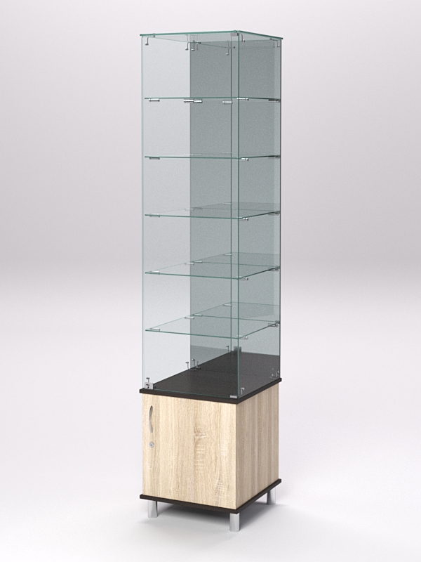 Витрина стеклянная ПРИМА МОДЕРН №508 (с дверкой, задняя стенка - зеркало), Дуб Сонома и Дуб Венге
