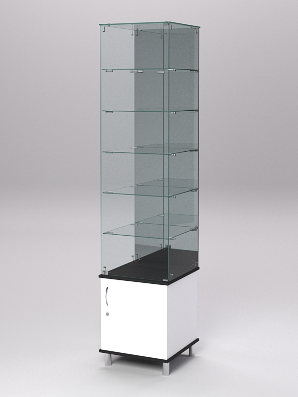 Витрина стеклянная ПРИМА МОДЕРН №508 (с дверкой, задняя стенка - зеркало), Черный и Белый — изображение 2