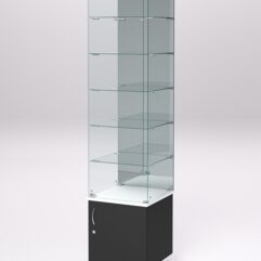 Витрина стеклянная ПРИМА МОДЕРН №508 (с дверкой, задняя стенка - зеркало), Черный и Белый