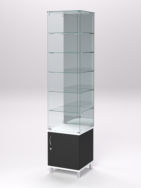 Витрина стеклянная ПРИМА МОДЕРН №508 (с дверкой, задняя стенка - зеркало), Черный и Белый