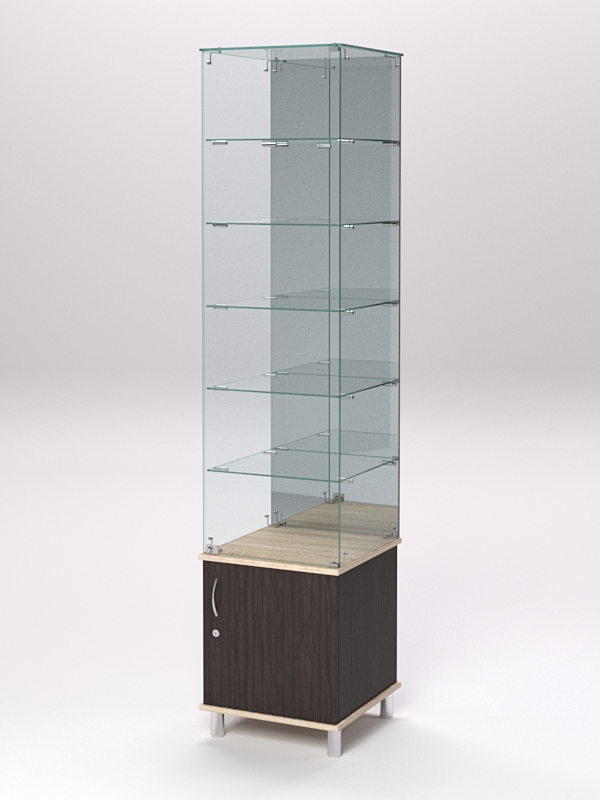 Витрина стеклянная ПРИМА МОДЕРН №508 (с дверкой, задняя стенка - зеркало), Дуб Венге и Дуб Сонома